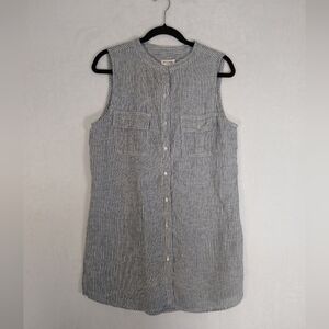 Artisan NY  White & Navy Blue Linen Sleevless Button Front Top Med.